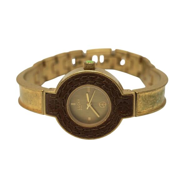 Lucky Brand Leather Insert Gold Bracelet Watch Quartz w/ New Battery - Picture 2 of 6